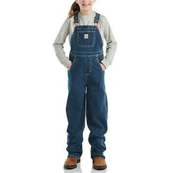 Carhartt Bib Overalls Unlined Denim Youth Size 8 - Picture 1 of 16